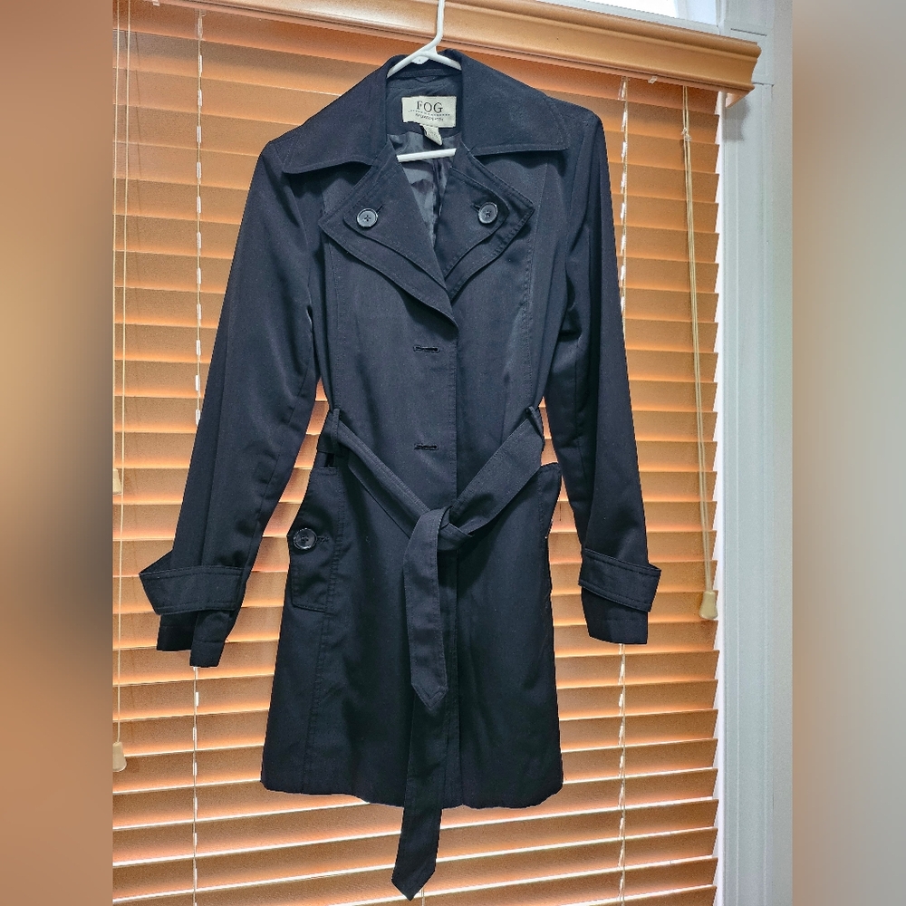 London Fog Black Trench Coat Elegant Business Outerwear